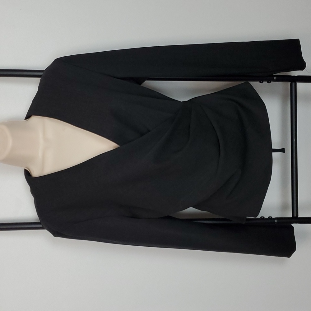 Lafayette 148 wrap dark gray v-neck long sleeve blazer light jacket women size 8